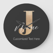 モダンモノグラムのイニシャルJ名パーソナライズされた ラージ壁時計 (正面)