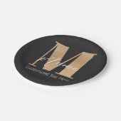 モダンモノグラムのイニシャルM名パーソナライズされた ペーパープレート (アングル)