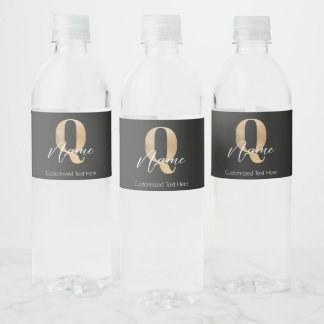 モダンモノグラムのイニシャルQ & Name パーソナライズされた ペットボトルラベル