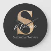 モダンモノグラムのイニシャルSおよび名前パーソナライズされた ラージ壁時計 (正面)