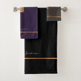 モダンモノグラムのエレガント金ゴールドシストライプックglam バスタオルセット