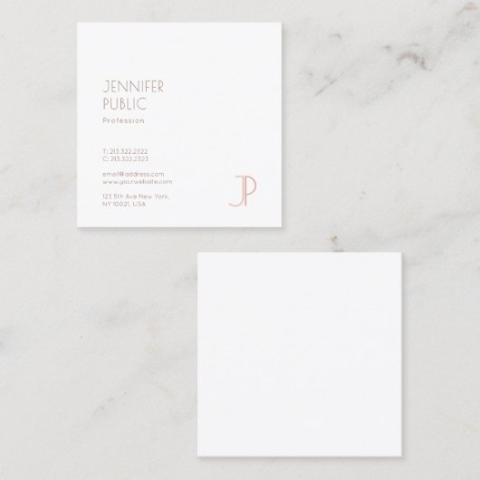 モダンモノグラムのシンプルテンプレートエレガントラグジュアリー スクエア名刺 (正面/裏面)