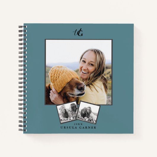 モダンモノグラムのターコイズ青3 – 写真 ノートブック (正面)
