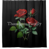 モダンモノグラムのバラlブラック シャワーカーテン (正面)