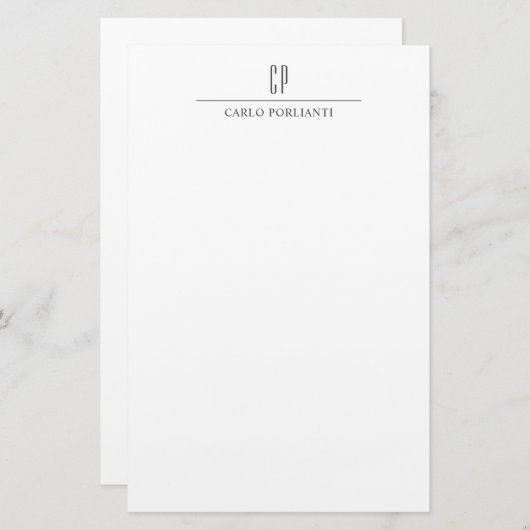 モダンモノグラムのプロフェッショナルプレーンシンプル名 便箋 (正面/裏面)