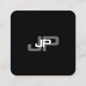 モダンモノグラムの白黒シンプルテンプレート スクエア名刺 (正面)