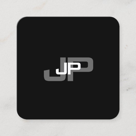 モダンモノグラムの白黒シンプルテンプレート スクエア名刺 (正面)