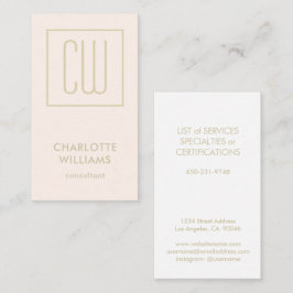 モダンモノグラムの赤面ピンクと金ゴールド垂直 名刺