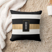 モダンモノグラムの黒ストライプの クッション (ブランケット)