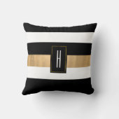 モダンモノグラムの黒ストライプの クッション (裏面)