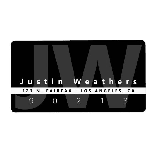 モダンモノグラムの |白黒とグレーアドレス ラベル (正面)