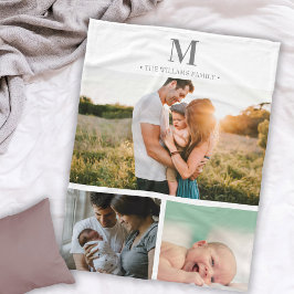 モダンモノグラムのPhoto collage Gray & White フリースブランケット