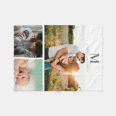 モダンモノグラムのPhoto collage Gray & White フリースブランケット (正面(横))