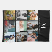 モダンモノグラムのphoto collage instagram black キッチンタオル (横)