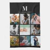 モダンモノグラムのphoto collage instagram black キッチンタオル (縦)