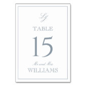 モダンモノグラムエレガントスクリプ結婚トDusty Blue テーブルナンバー (裏面)