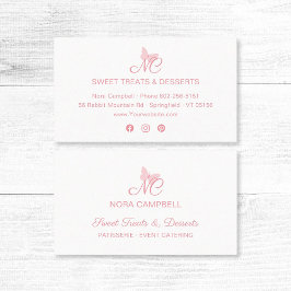 モダンモノグラムガーリーピーチのピンクの蝶 名刺