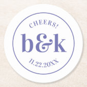 モダンモノグラムミニマルイニシャルパープル結婚ズ ラウンドペーパーコースター (正面)