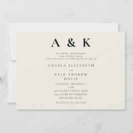 モダンモノグラムモダンベージュ横結婚線 招待状