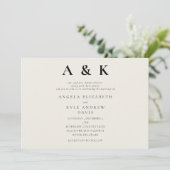 モダンモノグラムモダンベージュ横結婚線 招待状 (スタンド正面)