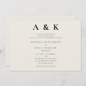 モダンモノグラムモダンベージュ横結婚線 招待状 (正面/裏面)