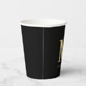 モダンモノグラム名はっきりしたタイポグラフィ金ゴールド黒 紙コップ (右)