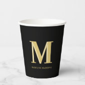 モダンモノグラム名はっきりしたタイポグラフィ金ゴールド黒 紙コップ (正面)