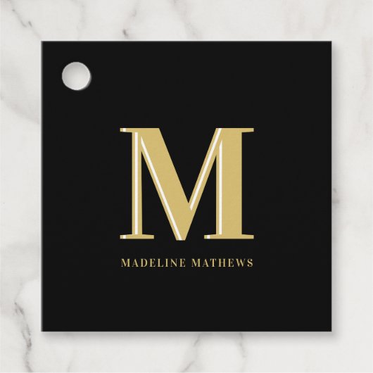 モダンモノグラム名タイポグラフィ金ゴールド黒 フェイバータグ (正面)