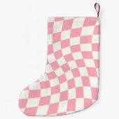 モダンモノグラム市松模様にピンク二重サイド スモールクリスマスストッキング (裏面)