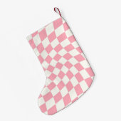 モダンモノグラム市松模様にピンク二重サイド スモールクリスマスストッキング (裏面 (吊り時))