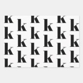 モダンモノグラム白カスタム黒イニシャル ラッピングペーパーシート (正面3)