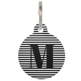 モダンモノグラム白黒ストライプ情報カスタム ペット　ネームタグ