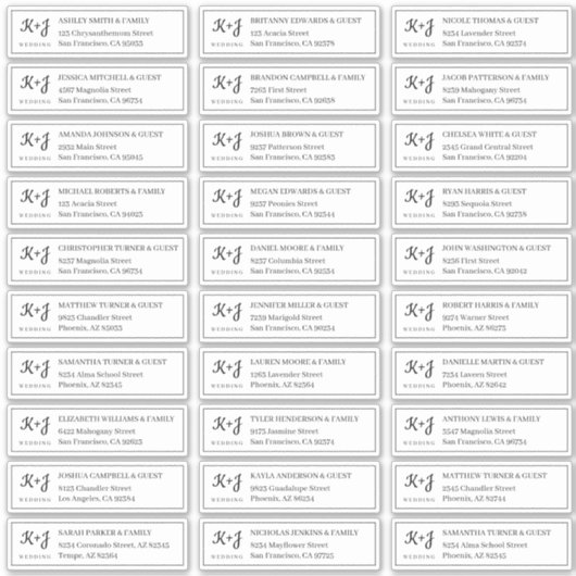 +モダンモノグラム結婚のゲスト名アドレス シール (正面)