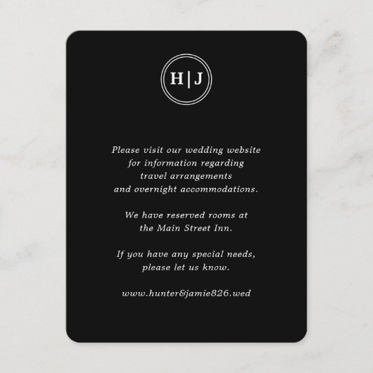 モダンモノグラム結婚ブラック エンクロージャーカード (正面)