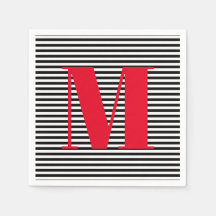 モダンモノグラム赤白黒ストライプイニシャル