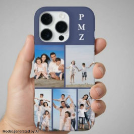 モダンモノグラム5枚フォトコラージュダスクブルー iPhone 16 PROケース