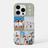 モダンモノグラム5枚フォトコラージュ サージブルーグリーン iPhoneケース (裏面)