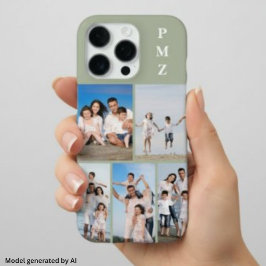 モダンモノグラム5枚フォトコラージュ サージブルーグリーン iPhone 16 PROケース