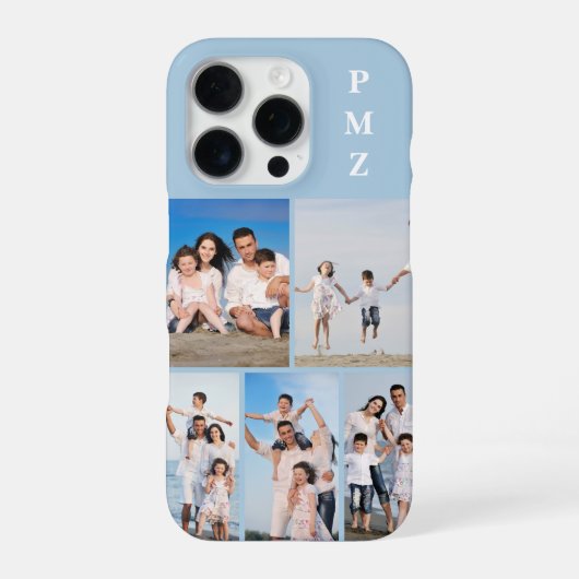 モダンモノグラム5枚フォトコラージュ ベイビーブルー iPhoneケース (裏面)