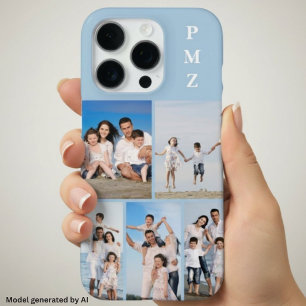 モダンモノグラム5枚フォトコラージュ ベイビーブルー iPhone 16 PROケース
