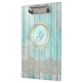 モダンモノグラム アンティークパターン ブルー ヴィンテージ ウッド クリップボード (左)