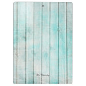 モダンモノグラム アンティークパターン ブルー ヴィンテージ ウッド クリップボード (裏面)