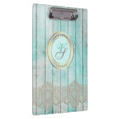 モダンモノグラム アンティークパターン ブルー ヴィンテージ ウッド クリップボード (右)