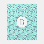 モダンモノグラム ブルーフラミンゴ フリースブランケット (正面)