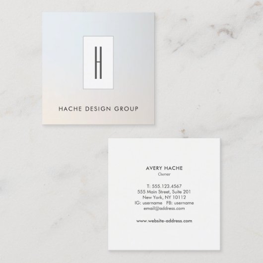 モダンモノグラム、プロフェッショナルシルバーグレー スクエア名刺 (正面/裏面)