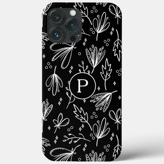 モダンモノグラム 黒白フラワーパターン Case-Mate iPhoneケース (裏面)