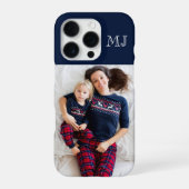 モダンモノグラム 1 枚の写真 ネイビーブルー iPhoneケース (裏面)