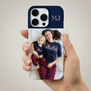 モダンモノグラム 1 枚の写真 ネイビーブルー iPhone 16 PROケース