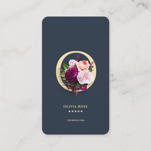 モダンモノグラムOエレガントフローラブラック金ゴールド 名刺 (正面)