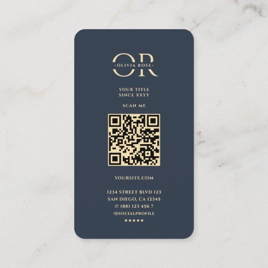 モダンモノグラムOエレガントフローラブラック金ゴールド 名刺 (裏面)